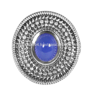 Gemme Onyx Bleu Naturel avec Anneau de mariage en forme de filigrane en argent 925